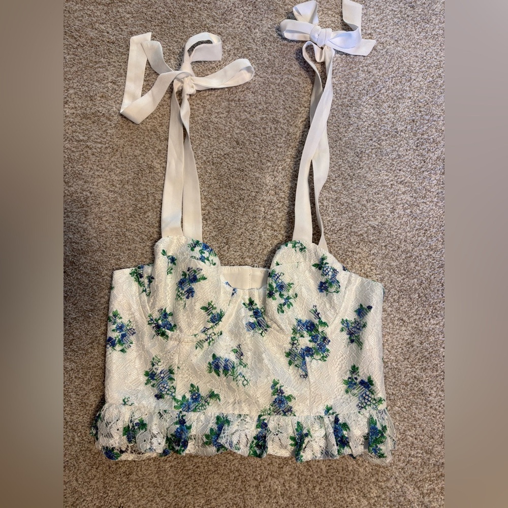 Lovers and Friends Edina Lace Crop Top NWT in Bouquet Floral Multi Size Small - Picture 3 of 9